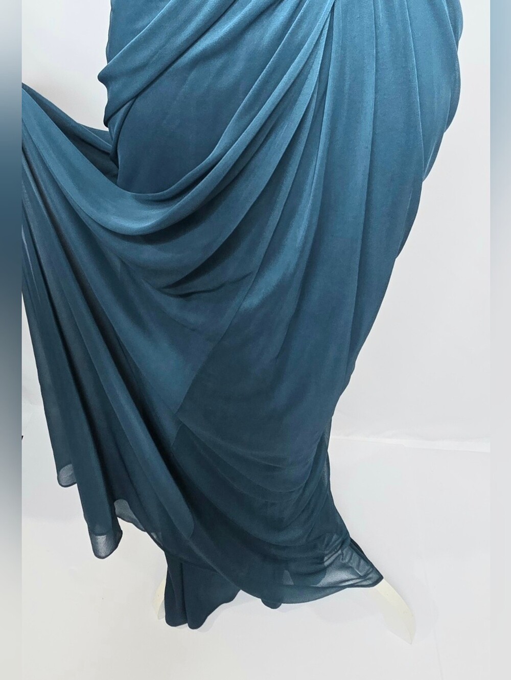 Adrianna Papell Wedding Guest Peacock Teal Beaded Chiffon Evening Gown NWOT 10 - Picture 7 of 14